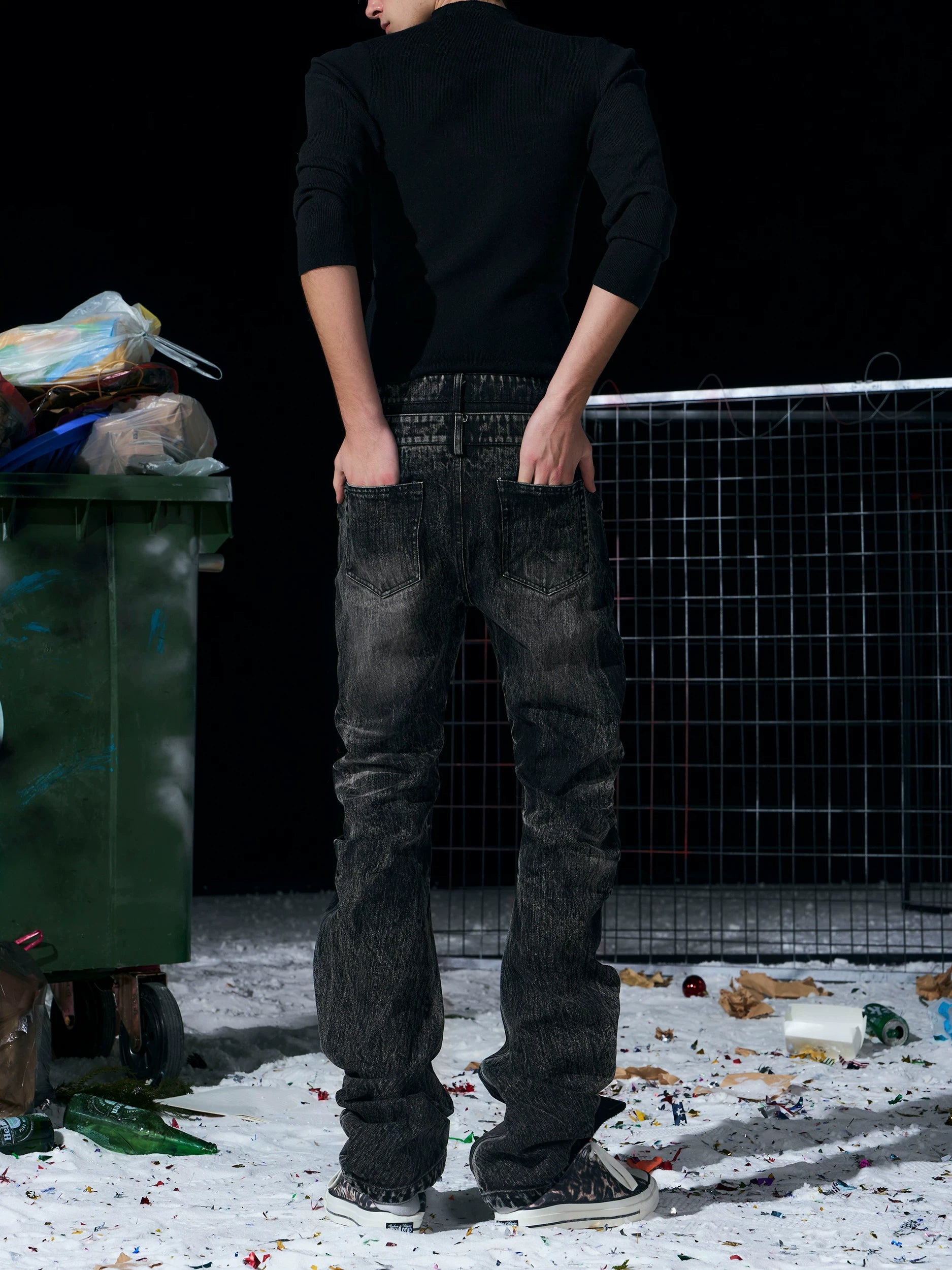 【26s Jan.】Bamboo-patterned Double-waisted Jeans