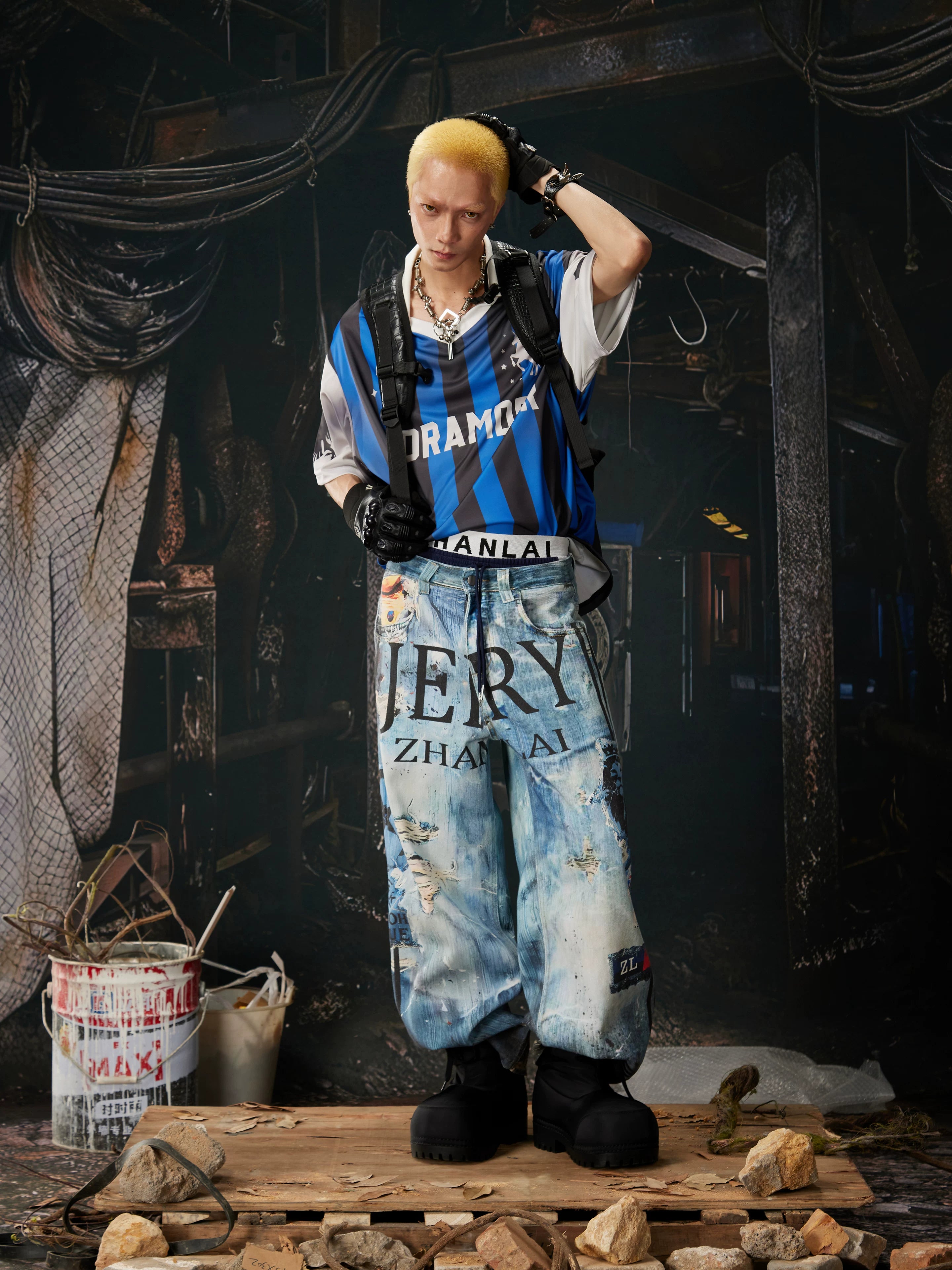 Blue Black Stripe Jersey Tee