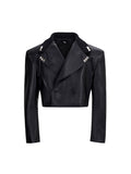 【25s Sep.】Studded Cropped PU Leather Jacket