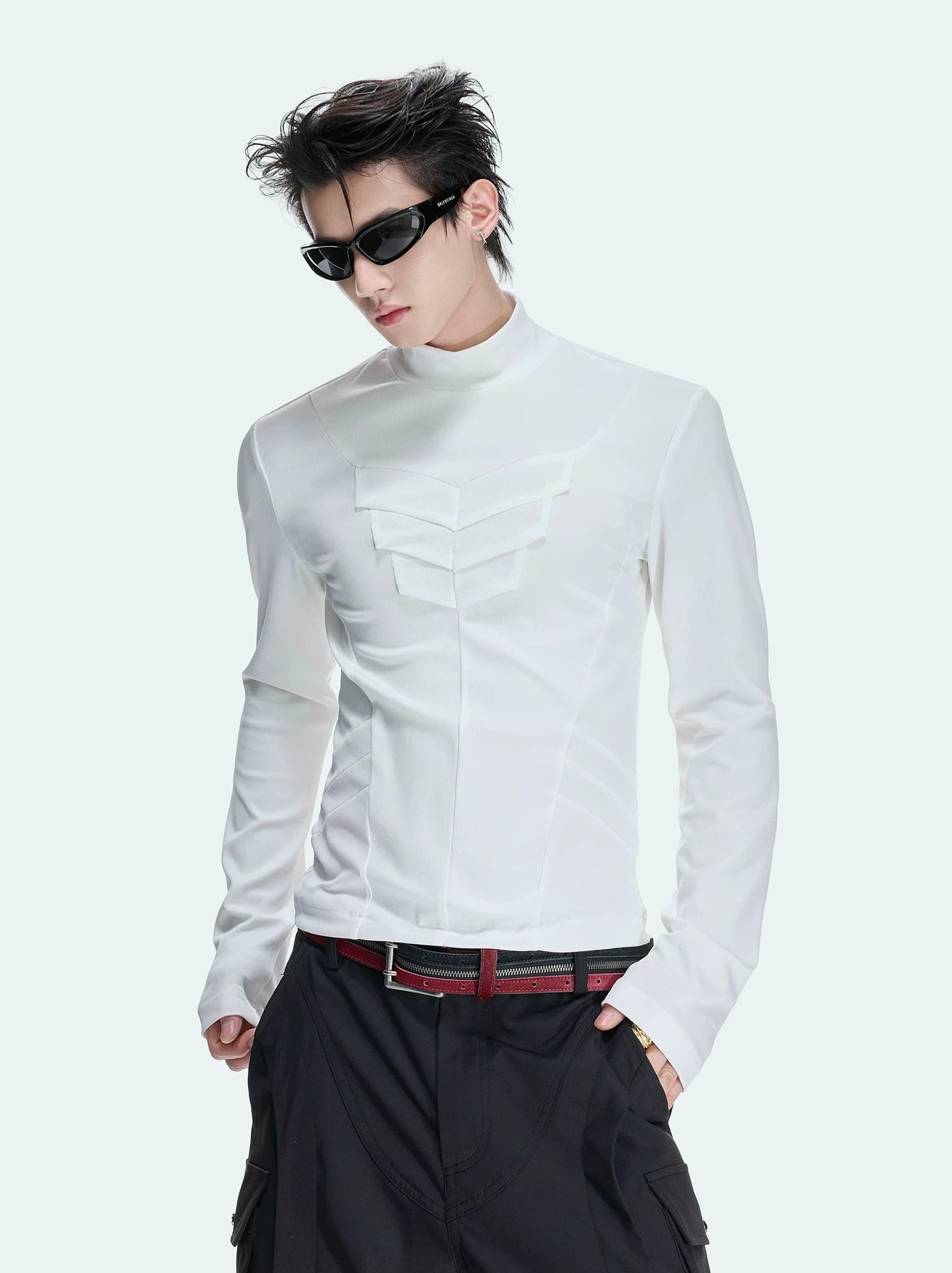 Sculpted Mock Neck Long Sleeve Tee