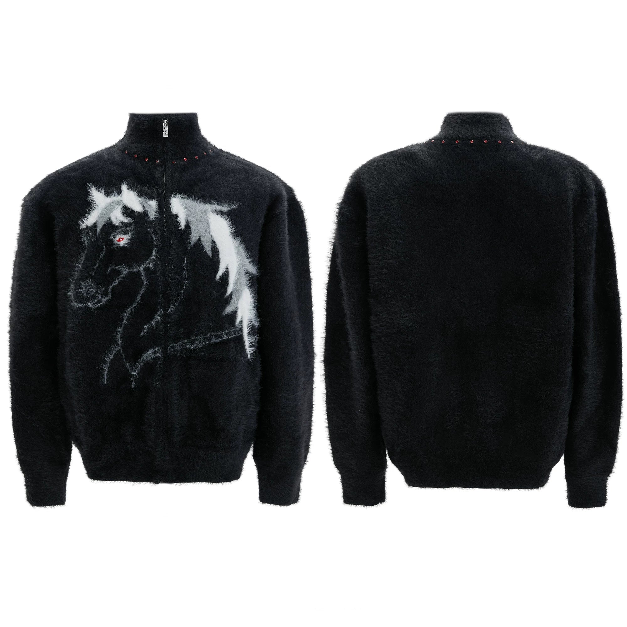 【26s Jan.】High-neck Horse Pattern Knit Cardigan