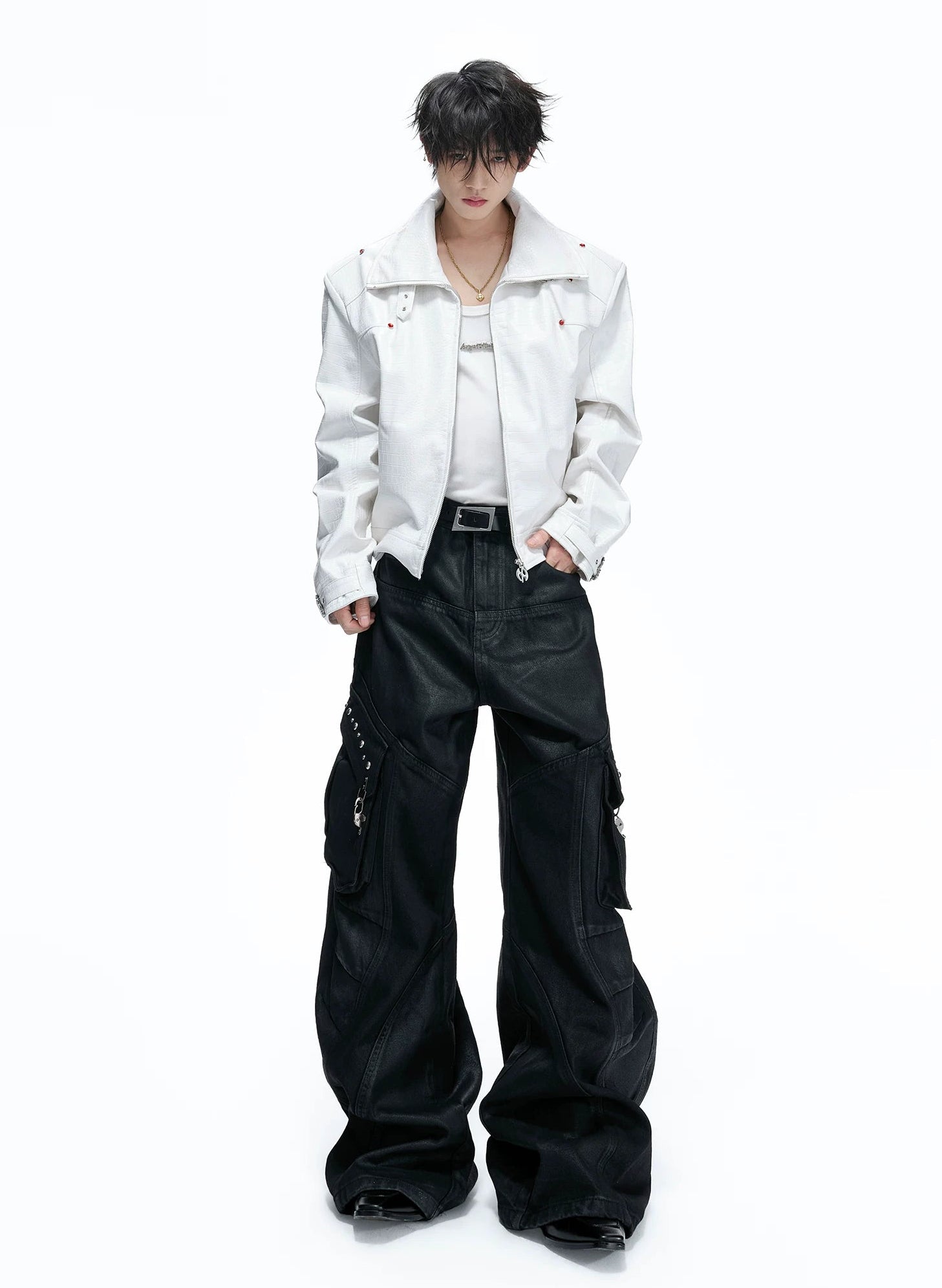 Crocodile Texture Stand Collar Jacket