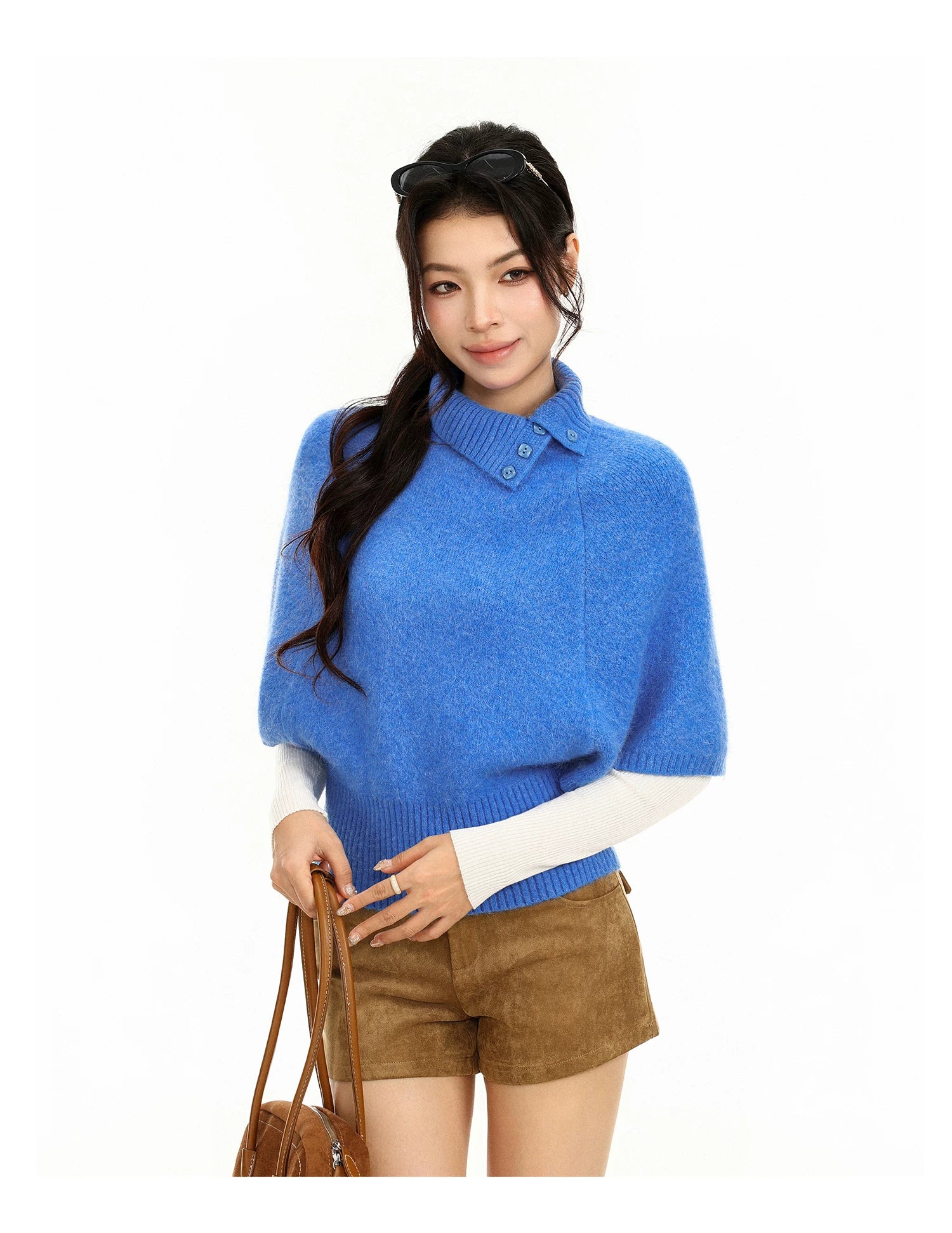 Rabbit Fur Collar Batwing Sweater