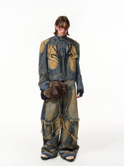 【25s Apr.】Wasteland Style Short Hand-painted Denim Jacket / Jeans