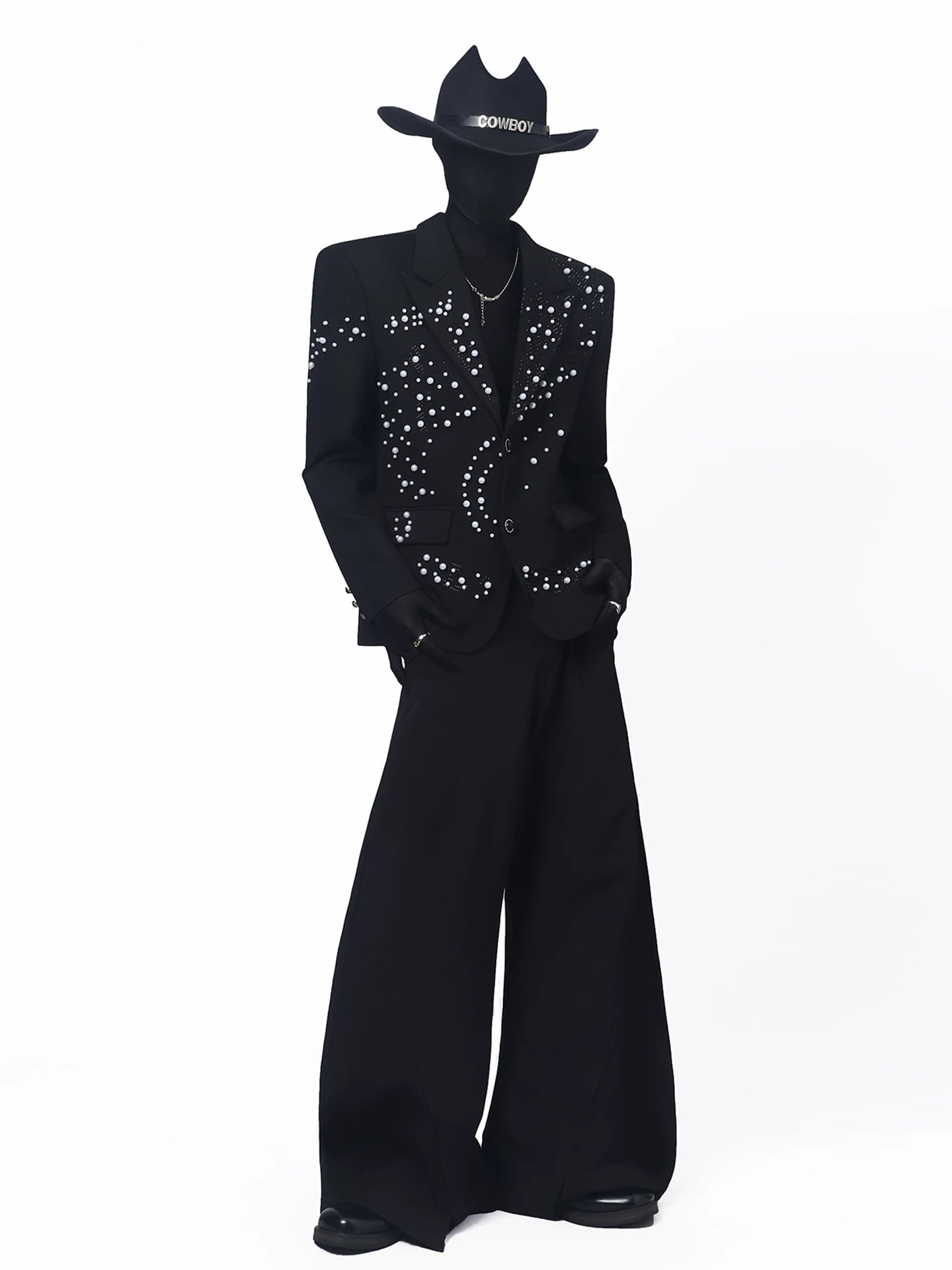 【26s May.】Pearl Embellished Heavy Detail Black Blazer