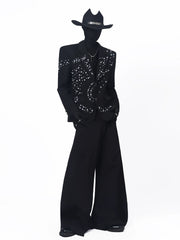 【26s May.】Pearl Embellished Heavy Detail Black Blazer