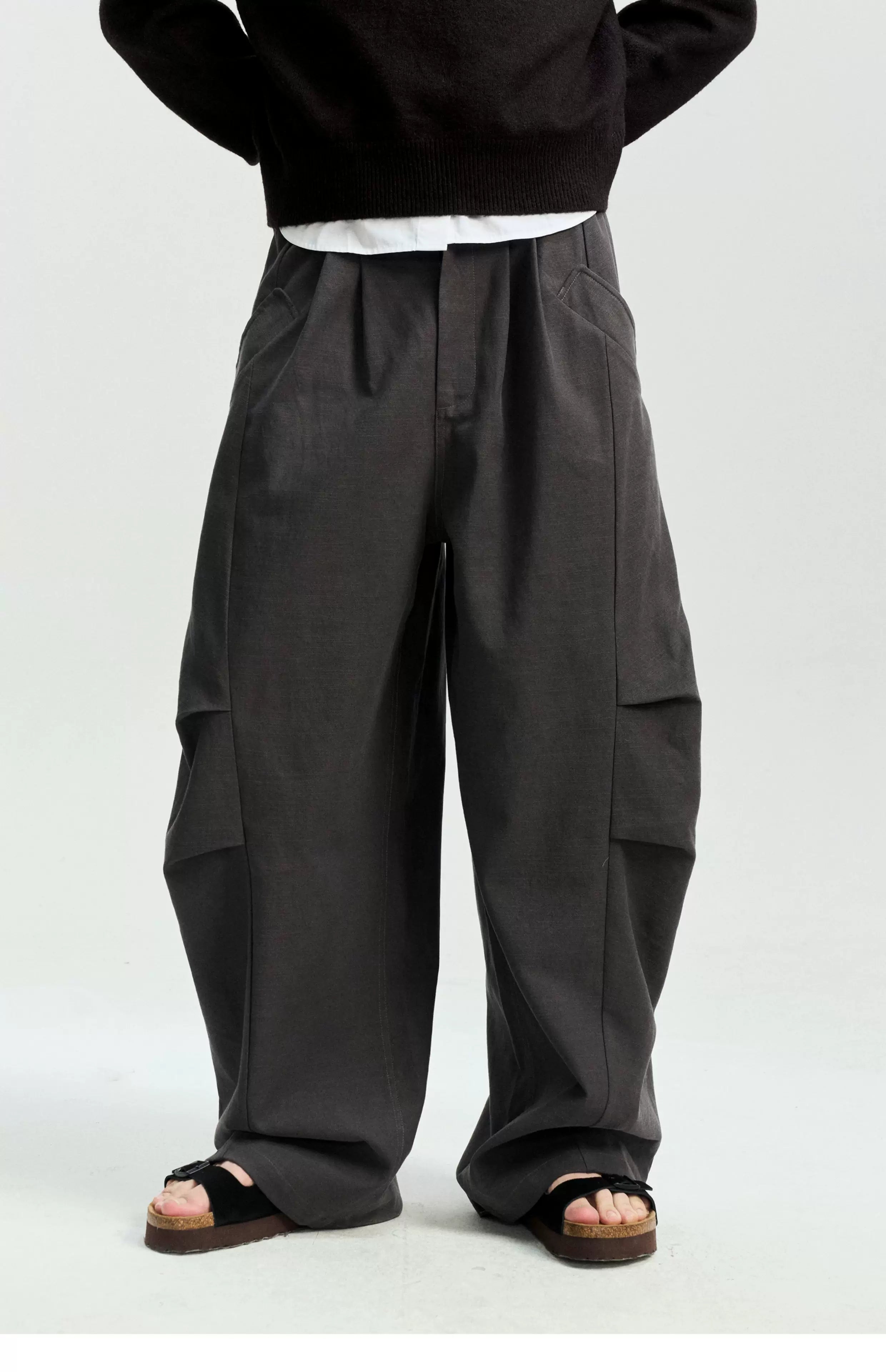 Pleated Wide-Leg Parachute Pants