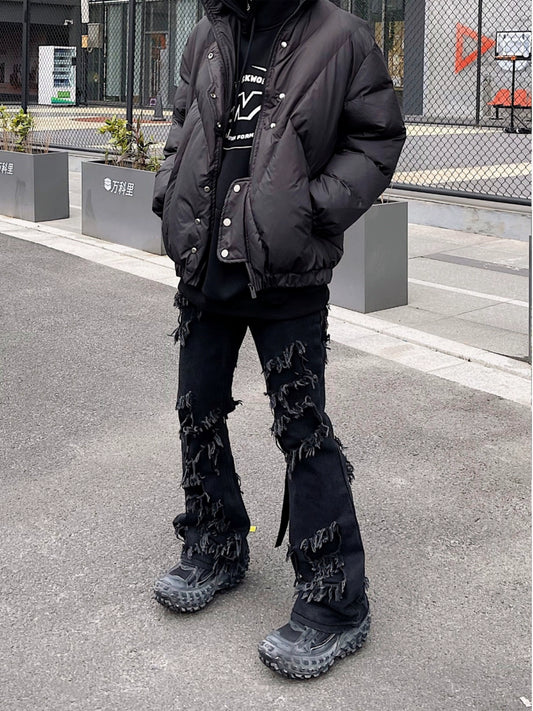 【25s Jul.】Tassel Raw Edge Ripped Bootcut Jeans