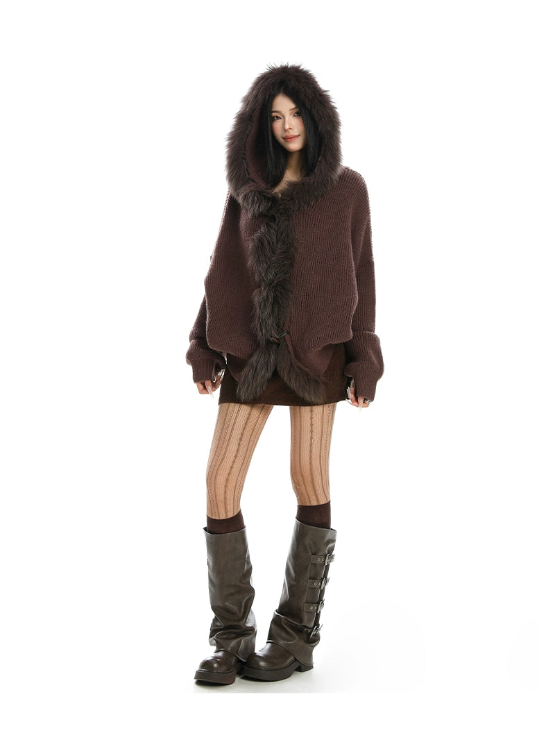 【25s Nov.】Large Fur Collar Hooded Cardigan