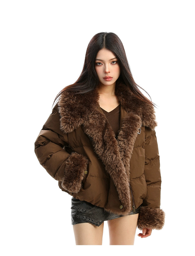 【25s Dec.】Large Fur Collar Patchwork Padded Jacket