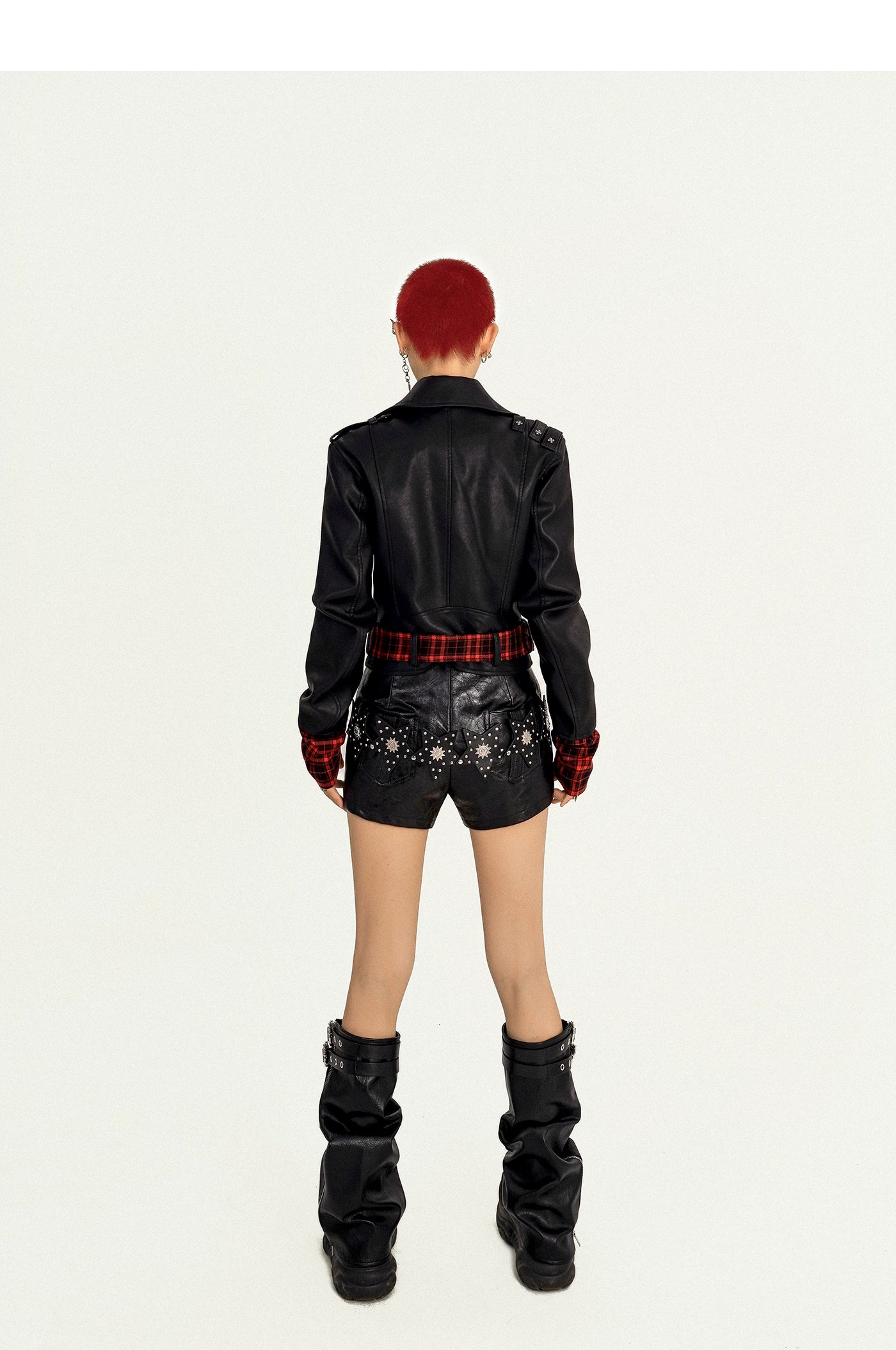 【25s Oct.】Punk Rock Plaid Leather Jacket