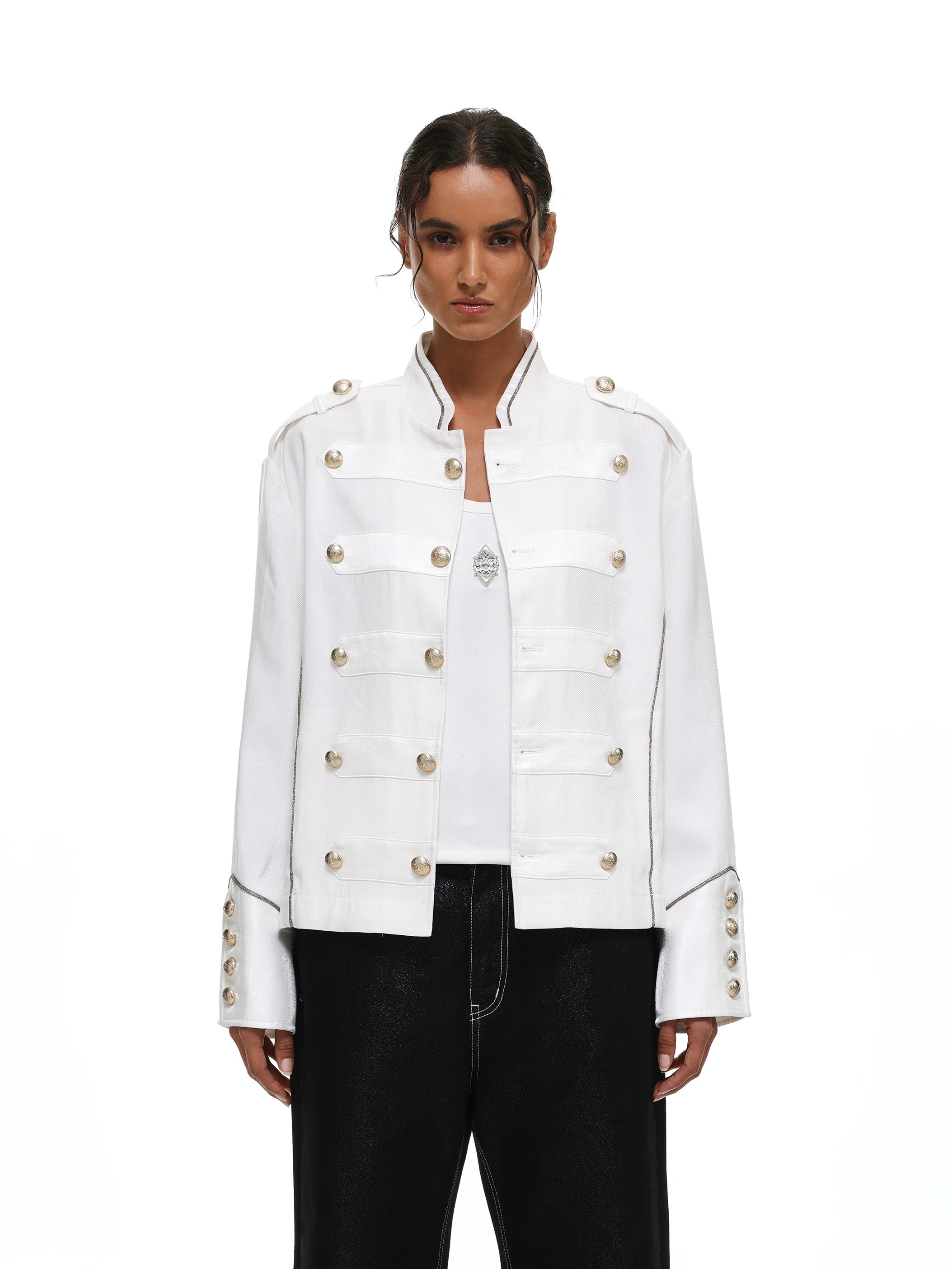 【26s May】Napoleonic Stand Collar Metal Button Lightweight Shirt Jacket