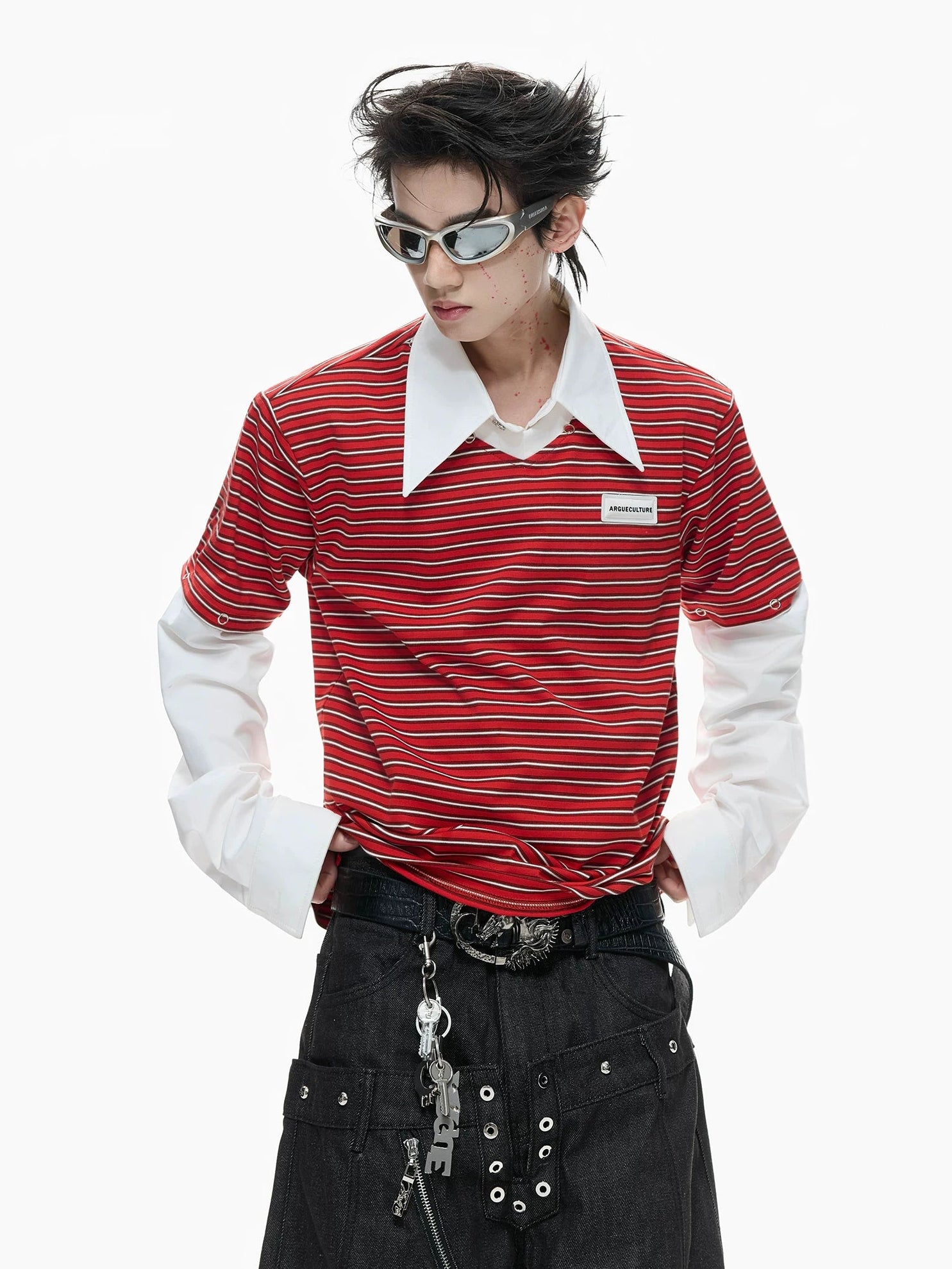 【26s Apr.】Contrast Stripe Convertible Layered Polo Shirt