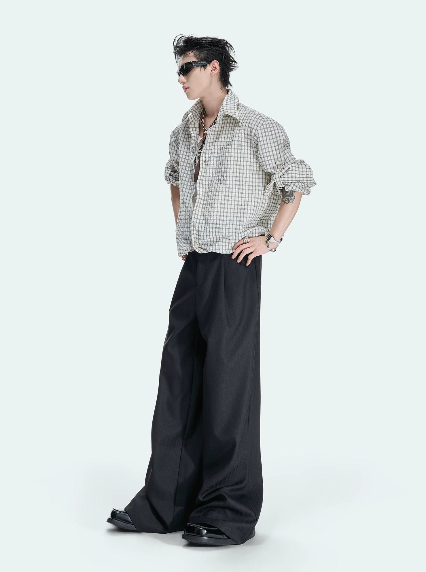 Textured Plaid Drawstring Shirt Jacket