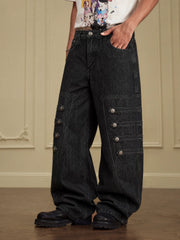 Vintage Washed Wide-Leg Cargo Jeans