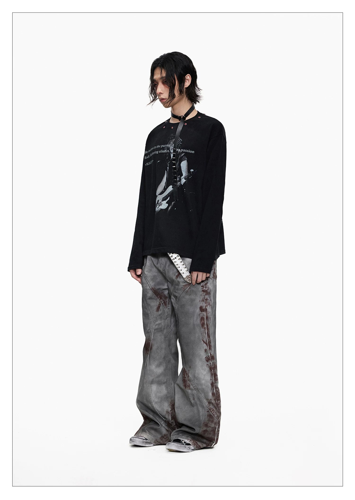 Distressed Punk Guitar Graphic Long Sleeve Tee