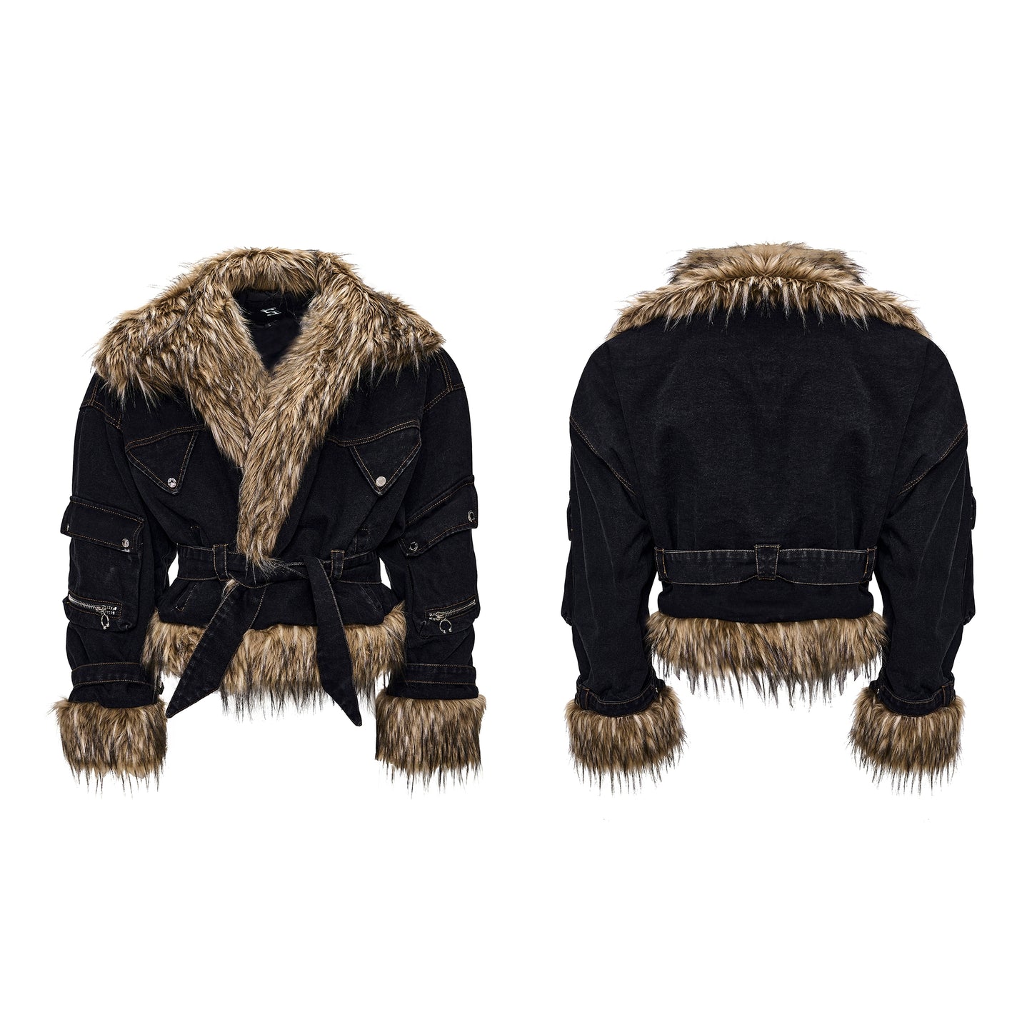 【25s Nov.】Fur-trimmed Denim Batwing Sleeve Jacket