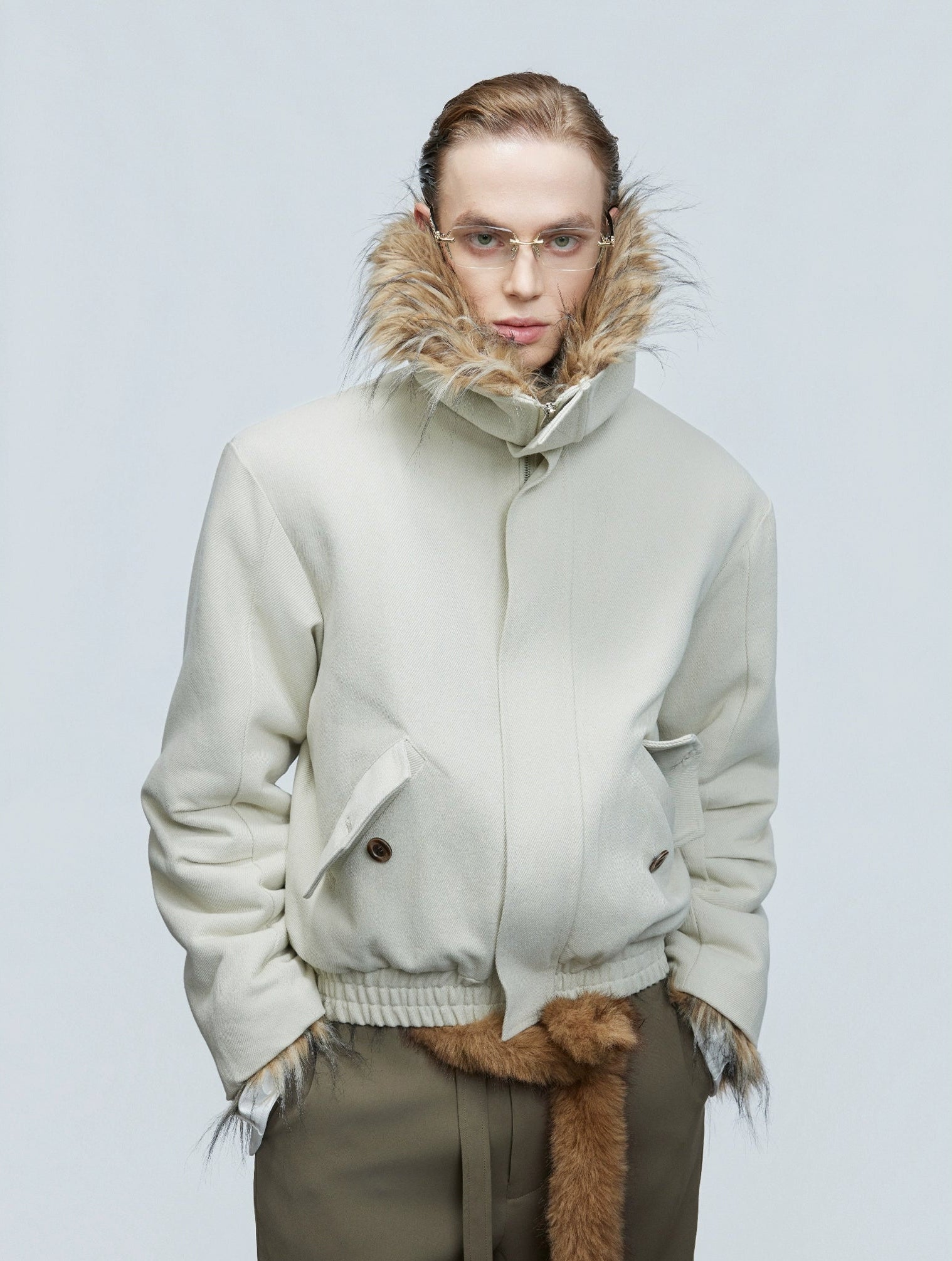 【25s Nov.】Washed Fur Collar Plush and Thickened Cotton Jacket