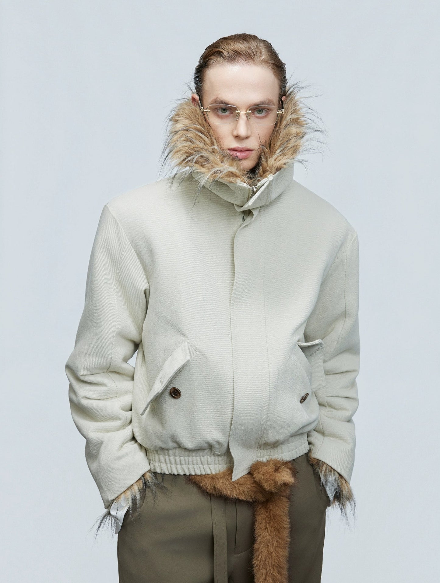 【25s Nov.】Washed Fur Collar Plush and Thickened Cotton Jacket