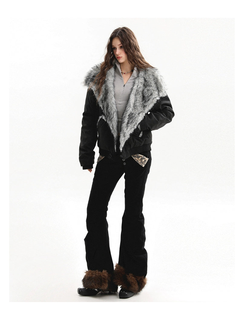 【25s Nov.】Oversized Collared Fur Trim Cotton Coat