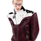 Cow Print Diagonal Zipper Plush Patchwork Leather Jacket
