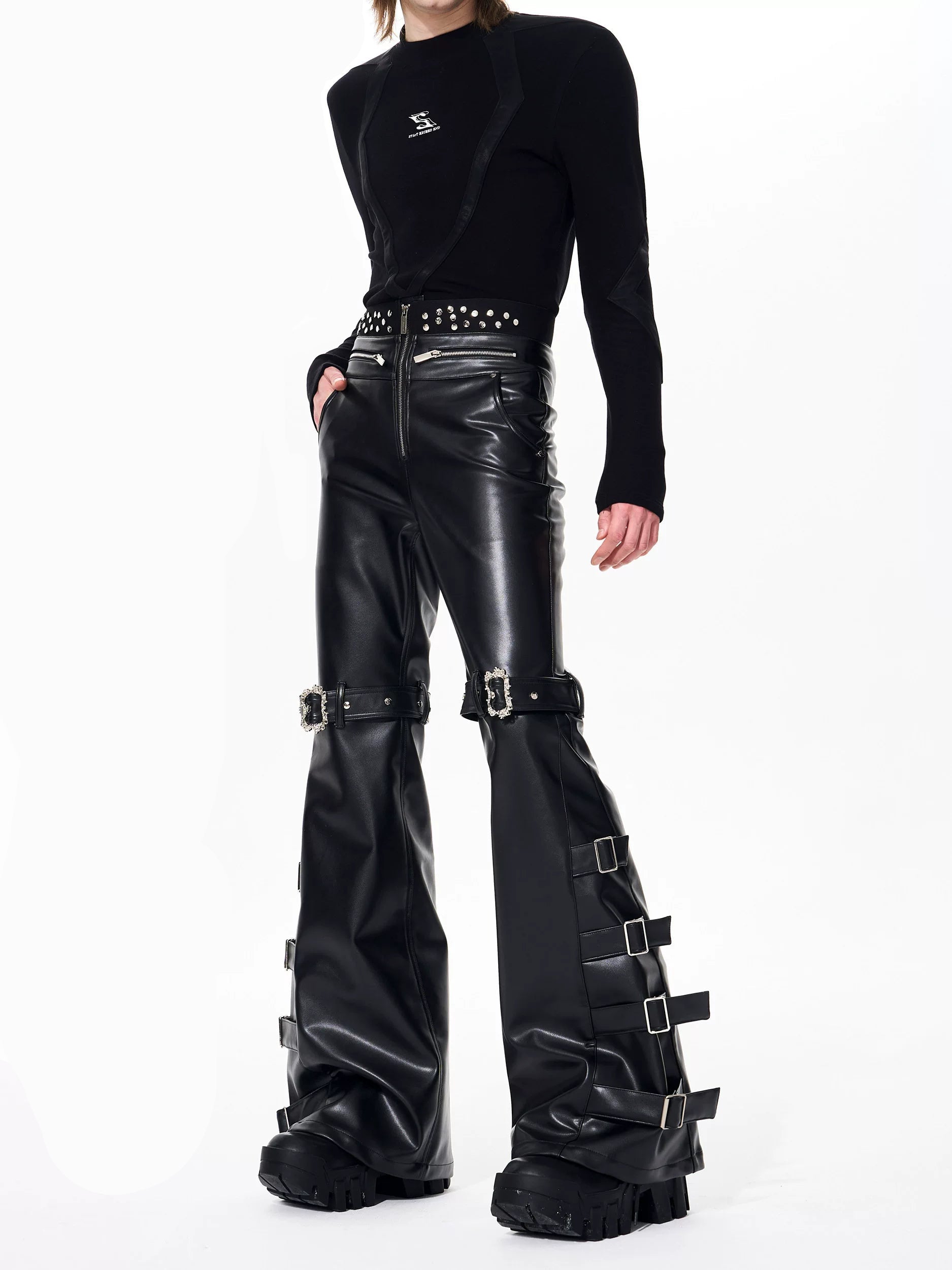 【26s Feb.】Strap Buckle Flared Leather Pants