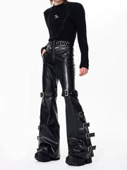 【26s Feb.】Strap Buckle Flared Leather Pants