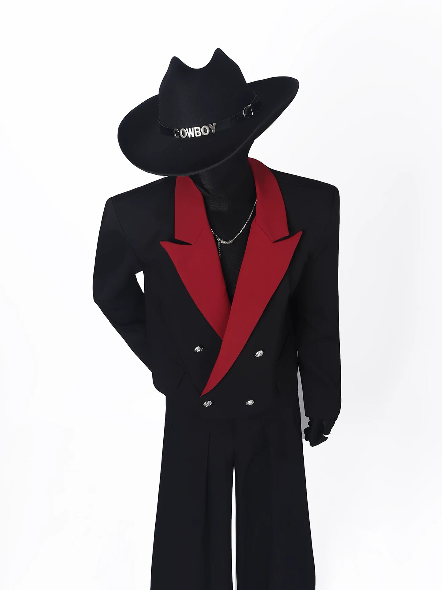 【26s May.】Black Red Contrast Cropped Structured Blazer