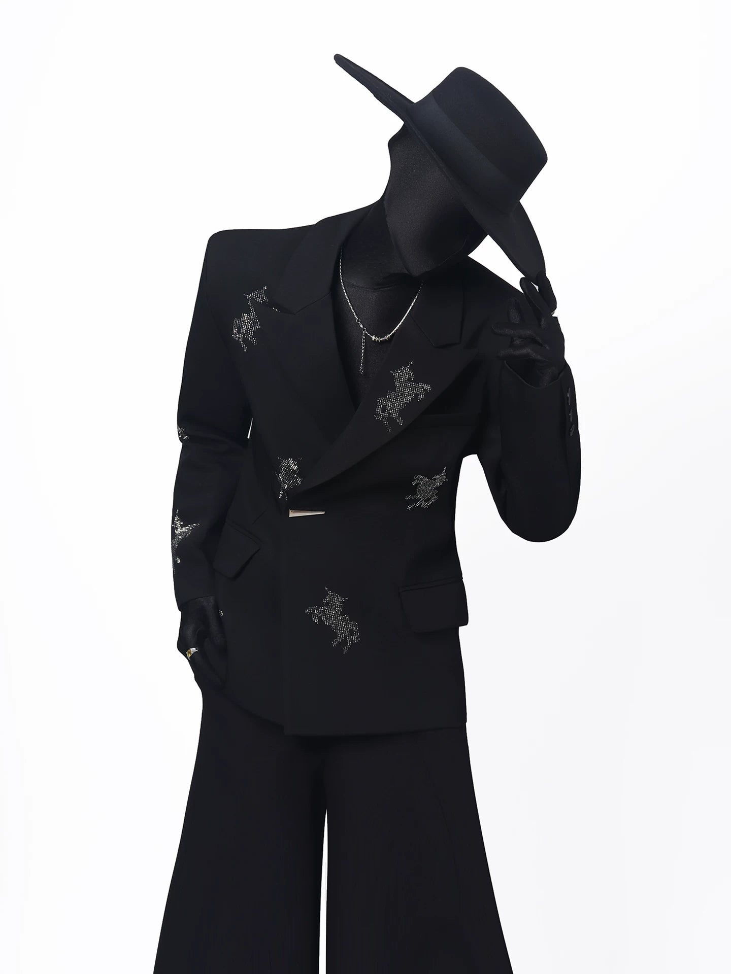 【26s May.】Rhinestone Structured Slim Black Blazer