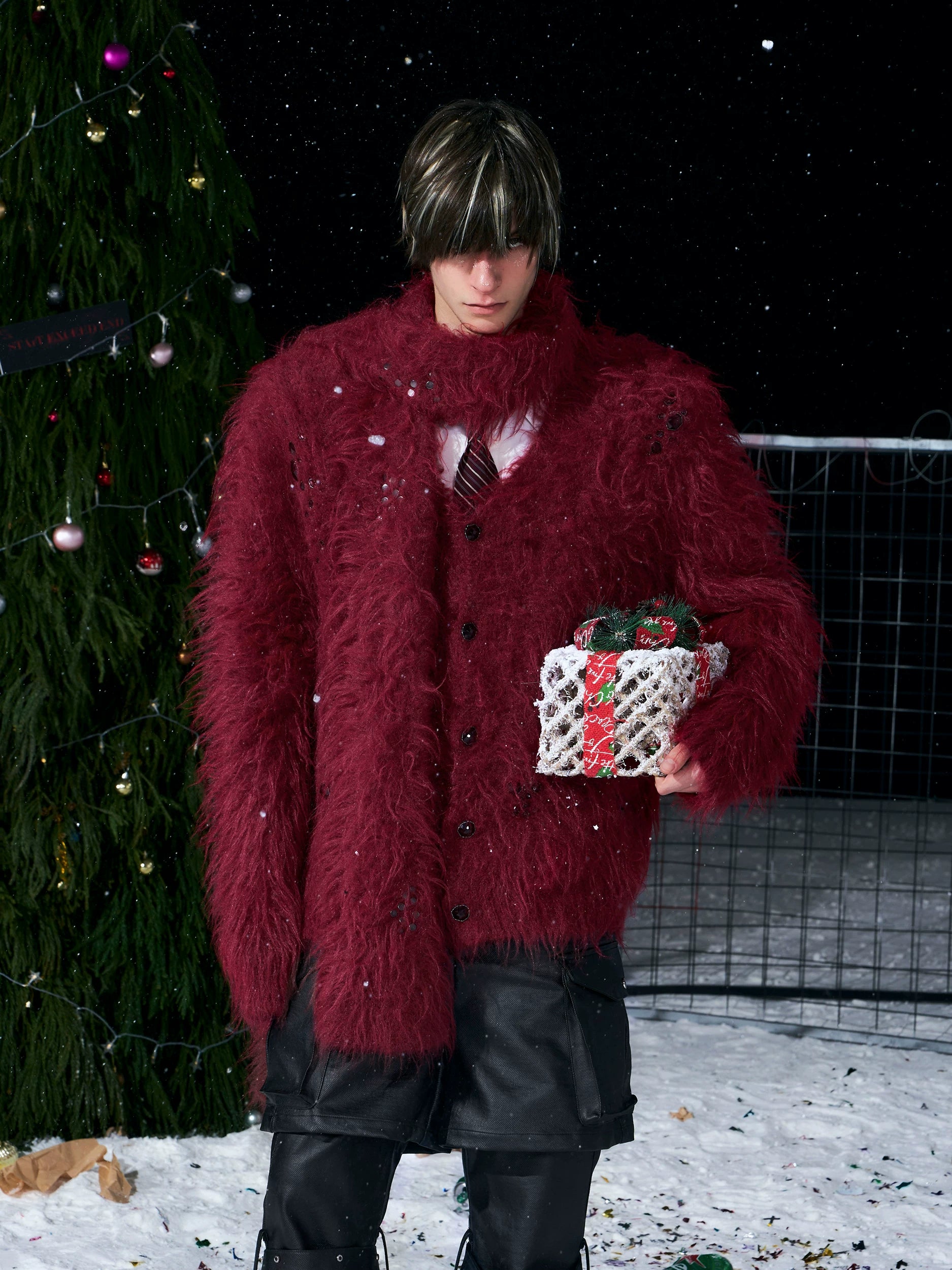 【26s Jan.】Faux Mohair V-neck Sweater [Scarf Included]