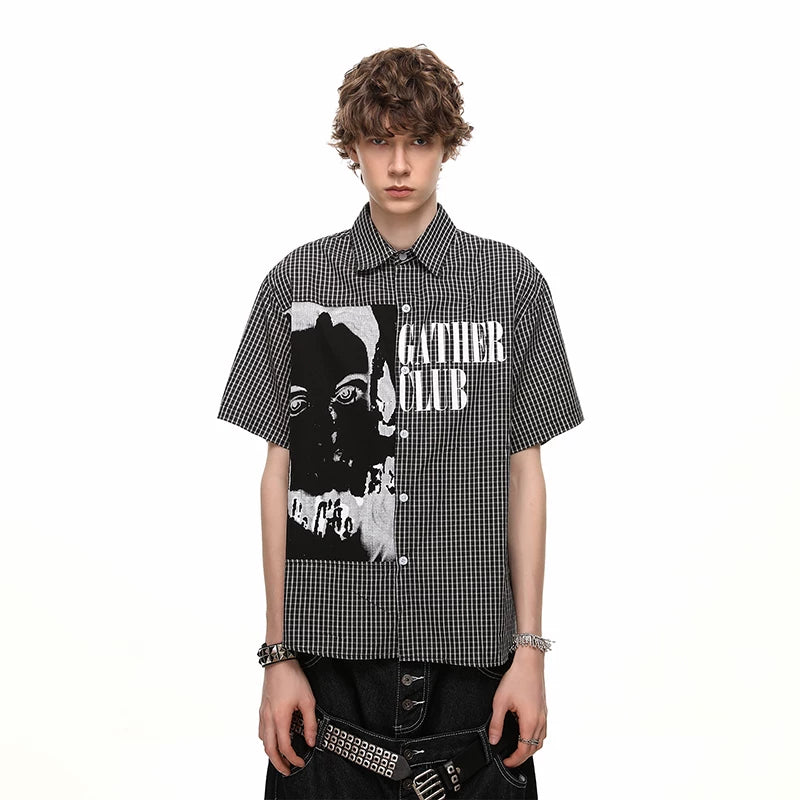 Dark Graphic Plaid Short Sleeve Shirt