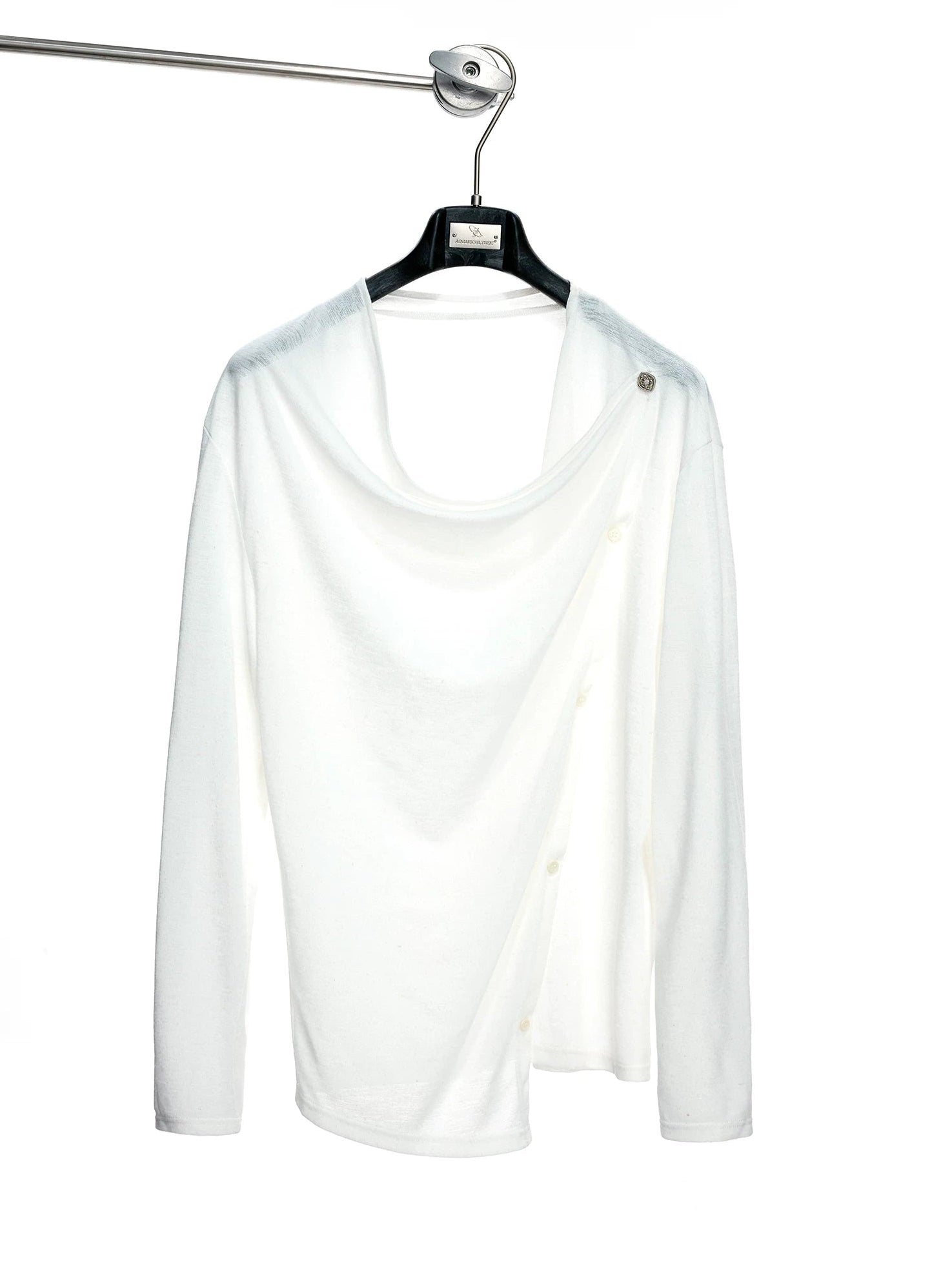 Textured Asymmetric Button Long Sleeve Top