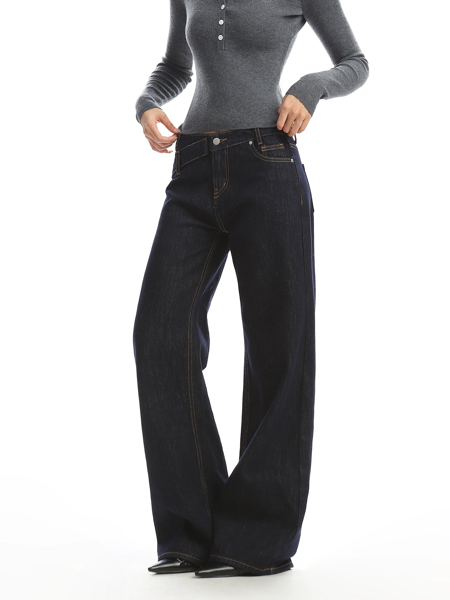 【25s Dec.】Studded Washed Irregular Waistband Jeans
