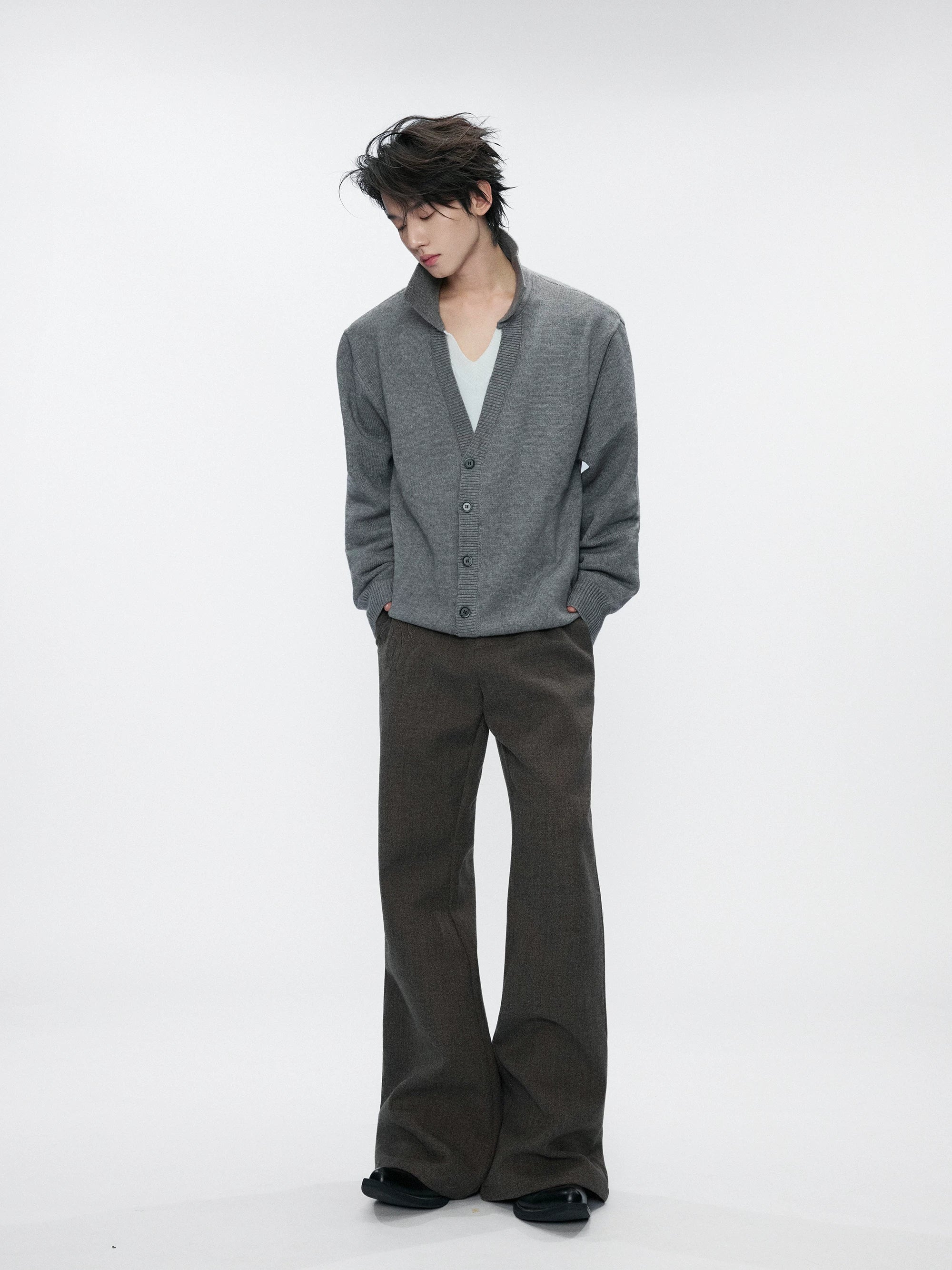 Double V-Neck Contrast Layered Sweater