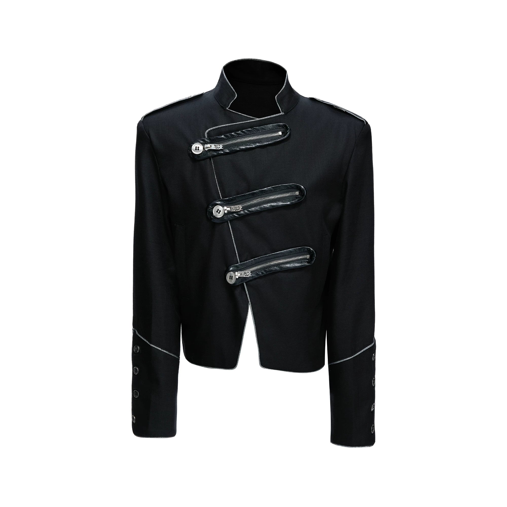 Asymmetric Stand Collar Cropped Jacket