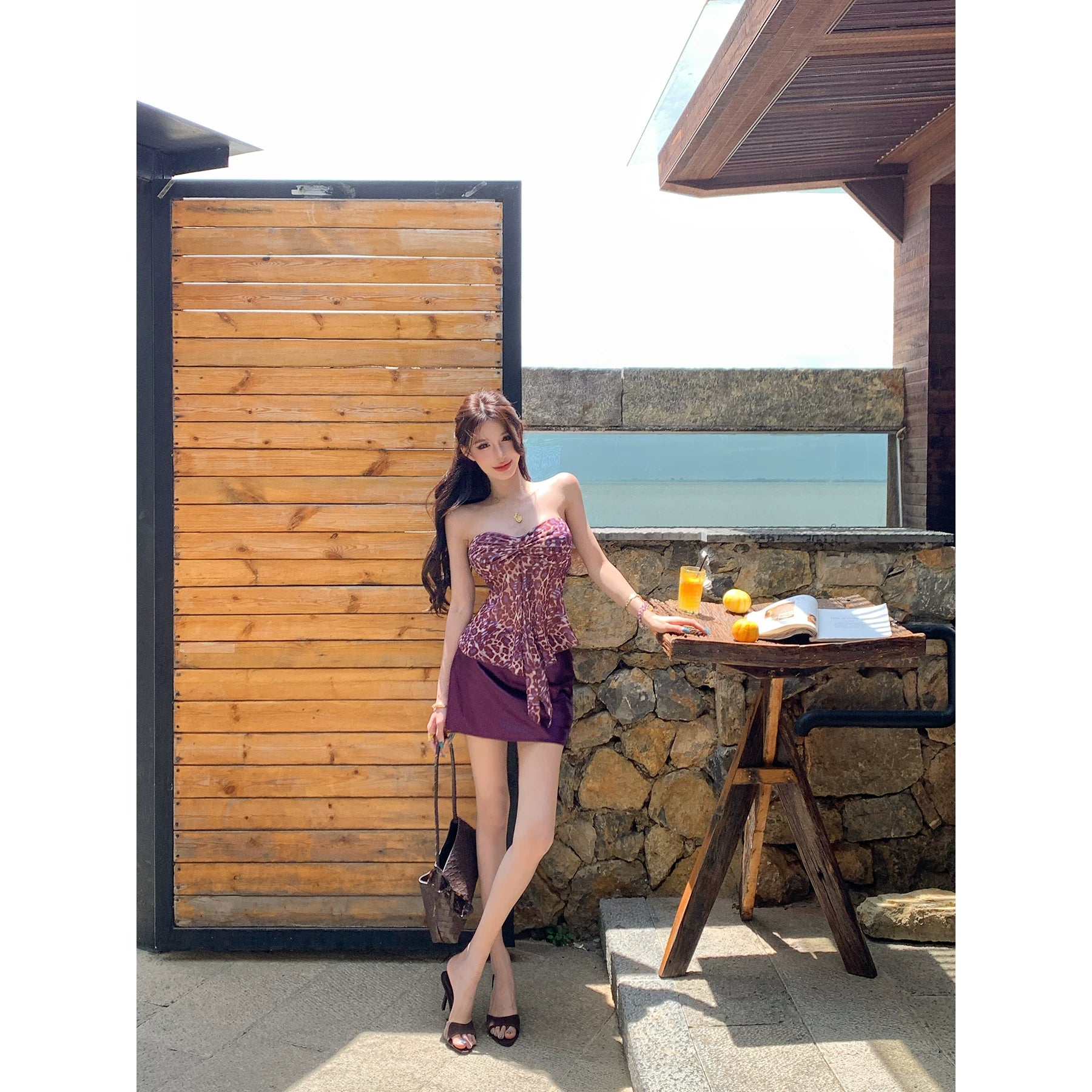 【26s May】Leopard Off-Shoulder Bandeau Two-Piece Set