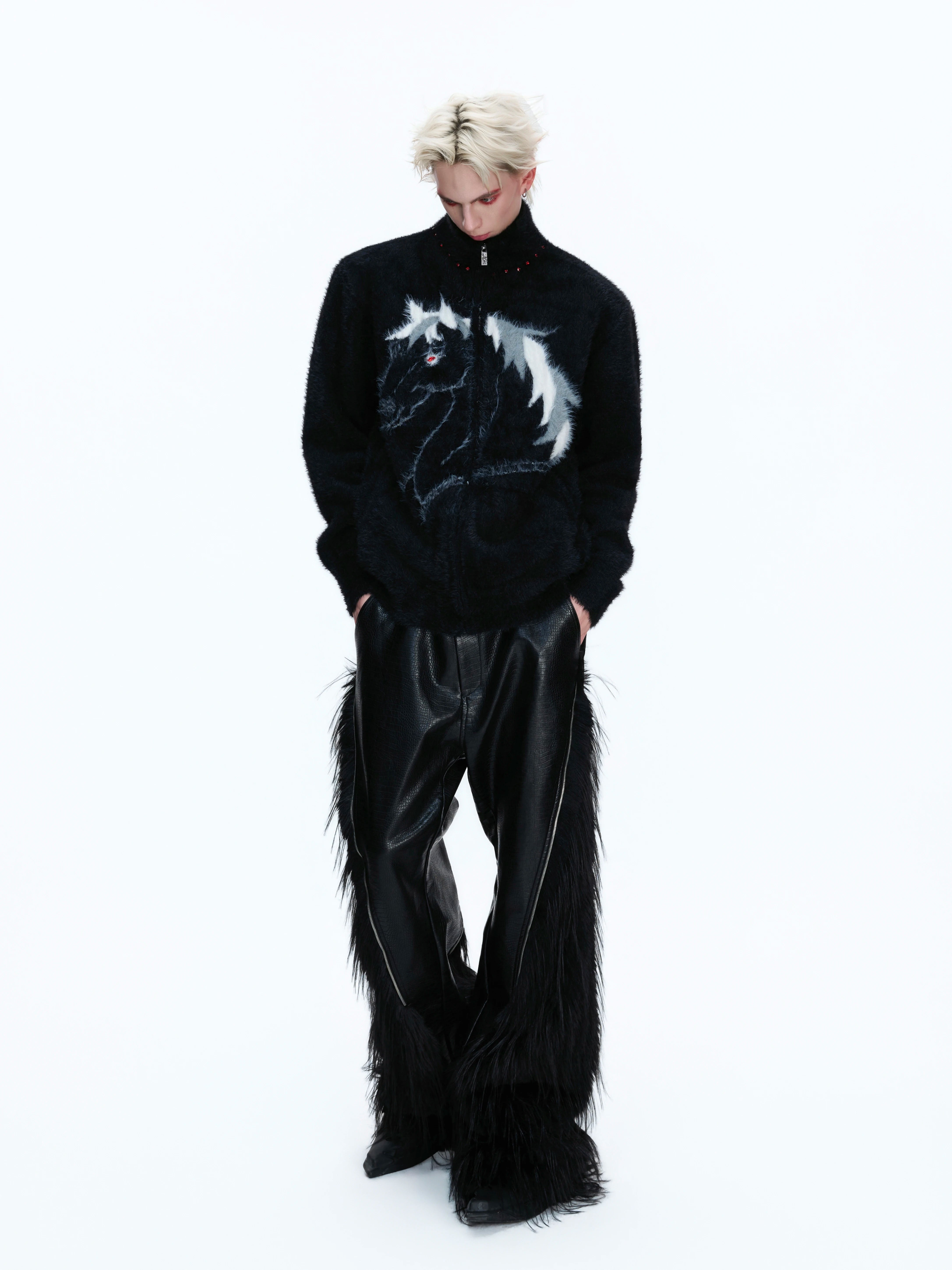 【26s Jan.】High-neck Horse Pattern Knit Cardigan