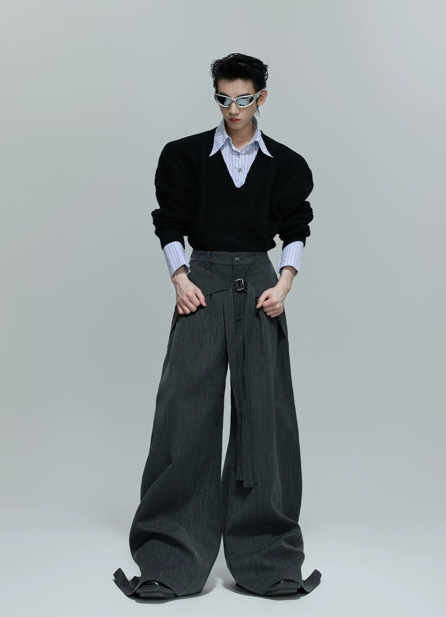 【25s Nov.】Vertical Striped Draped Trousers