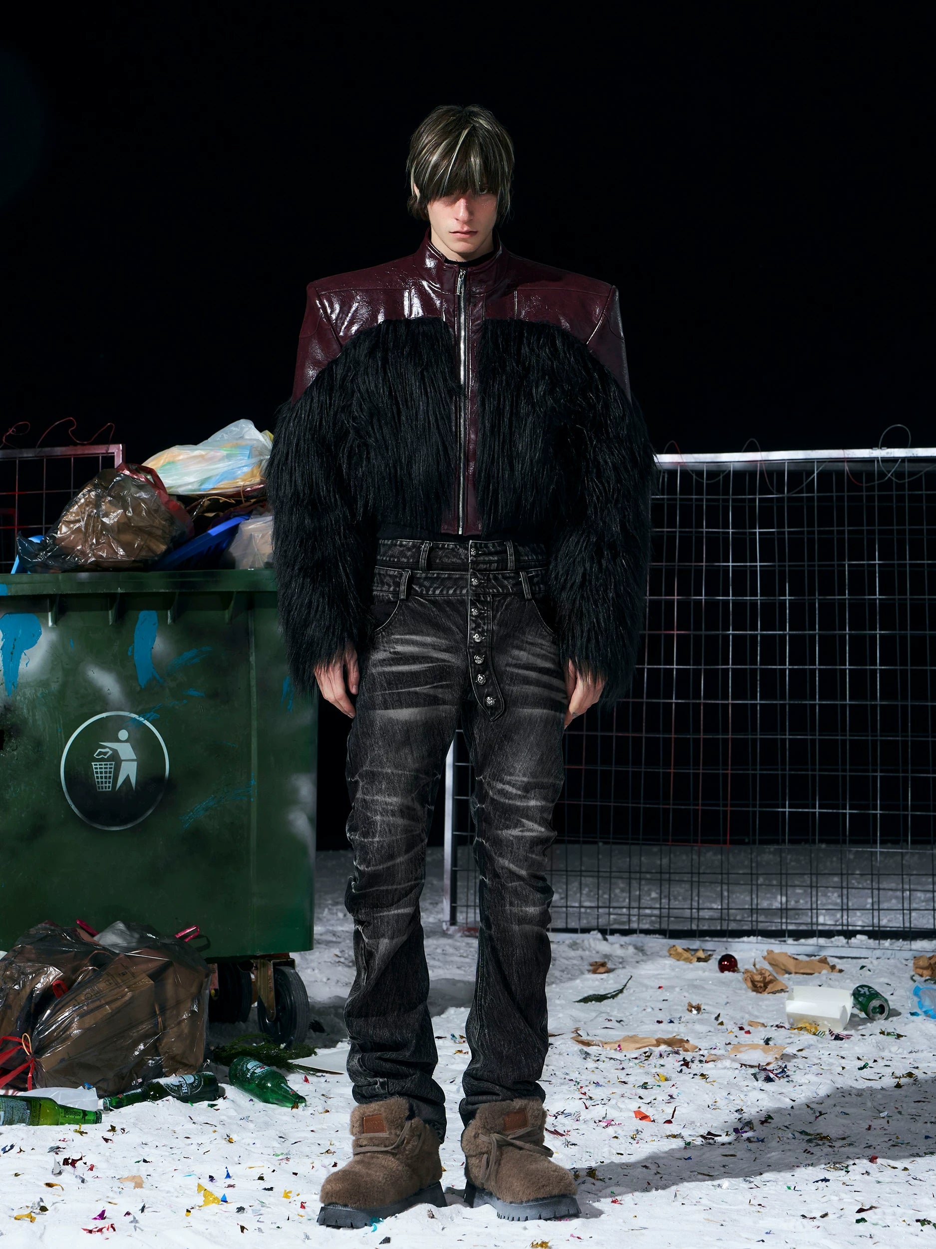 High-end Faux Fur Patchwork Leather Jacket
