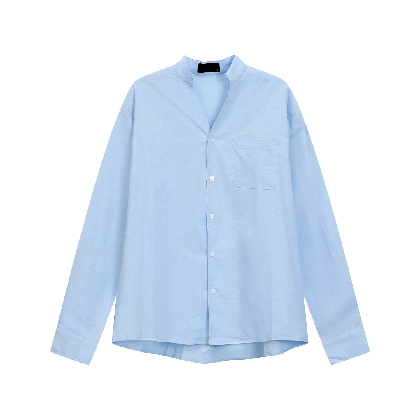 Stand Collar Linen-Texture Shirt