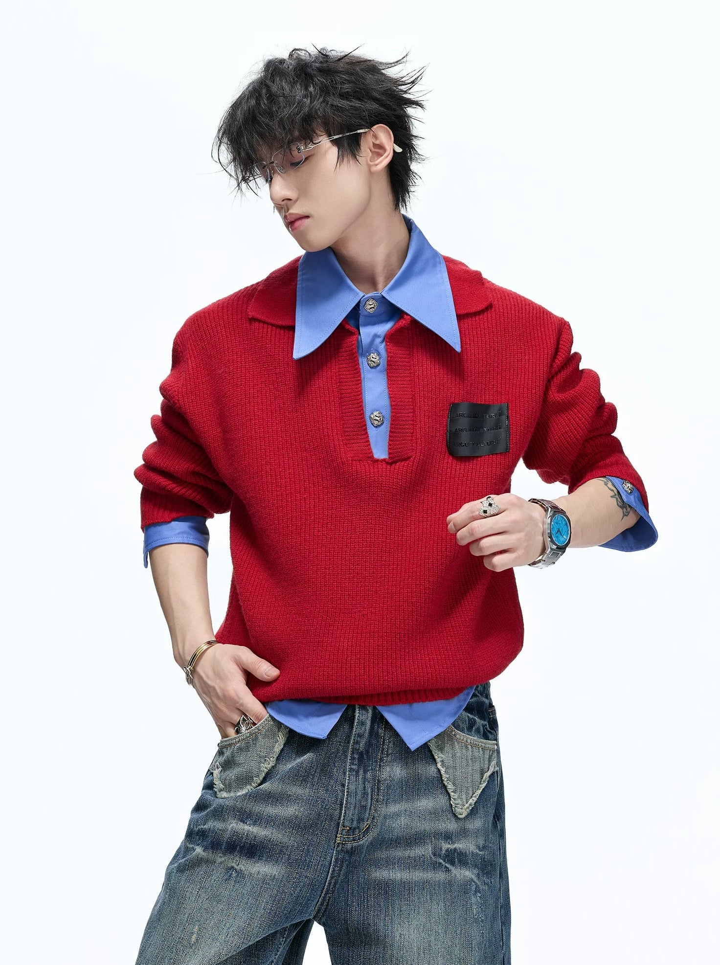Layered Shirt Knit Sweater
