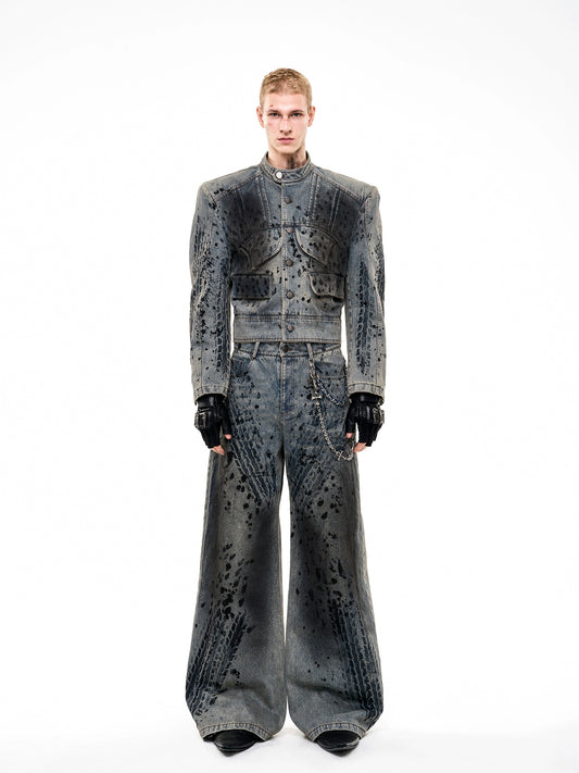 【25s Oct.】Ink-sprayed Distressed Jacket / Pants