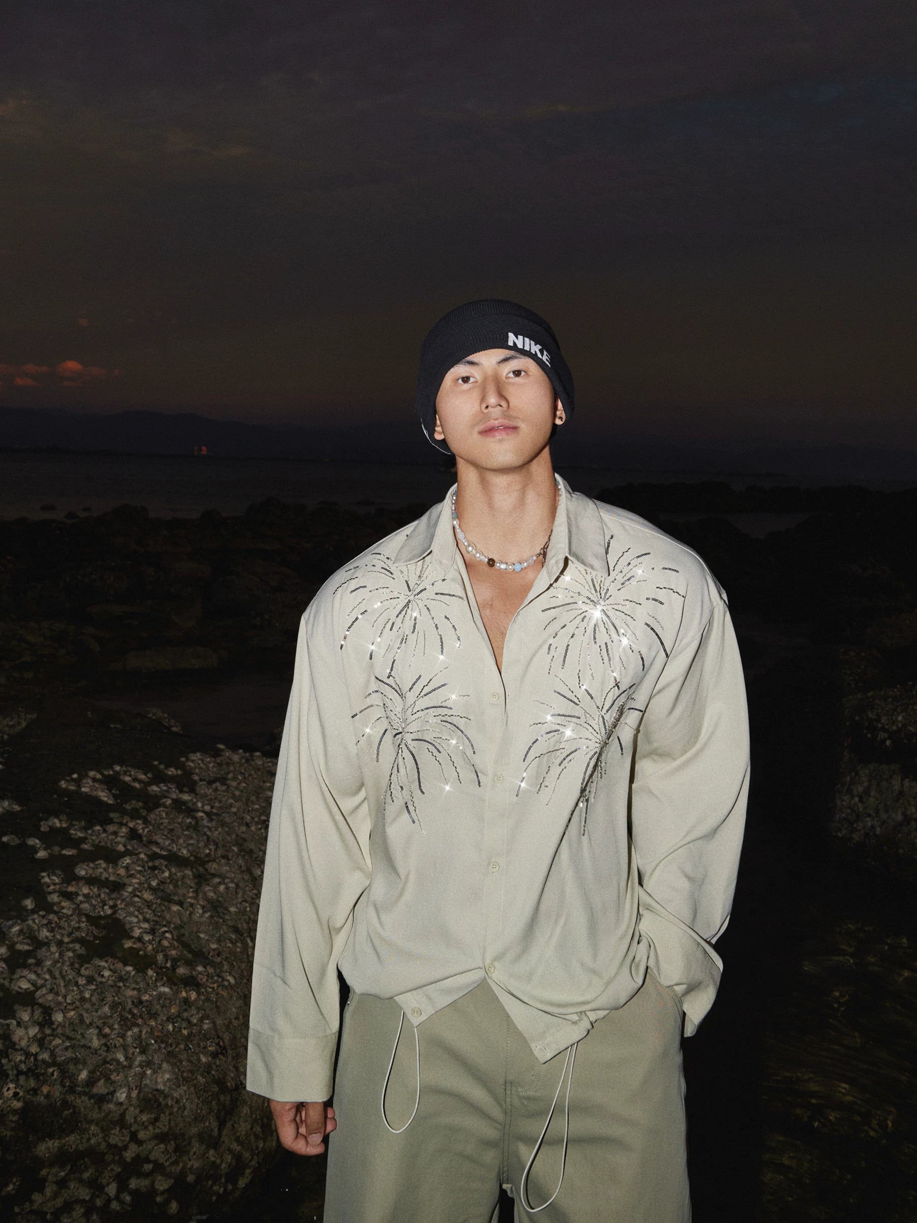 【26s Jan.】Beaded Firework Drawstring Long-Sleeve Shirt