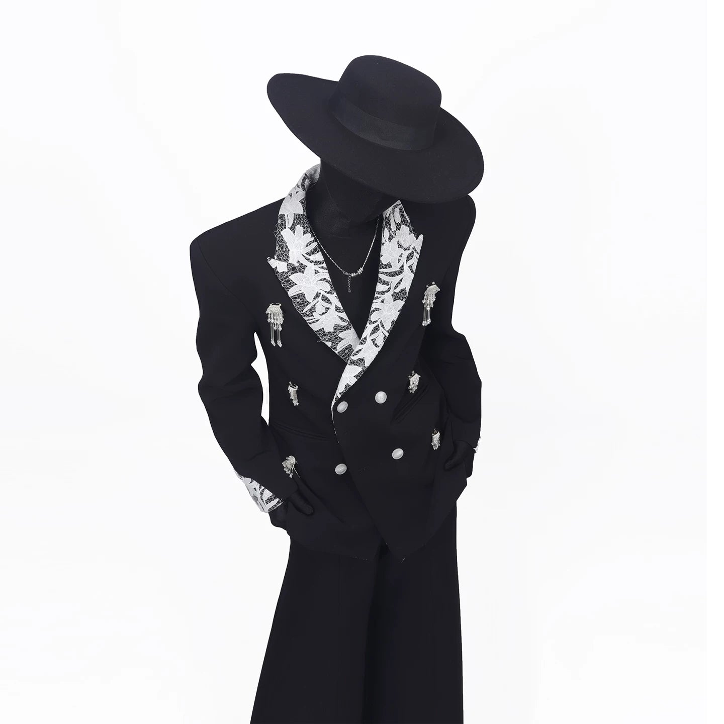 Lace Panel Embellished Blazer