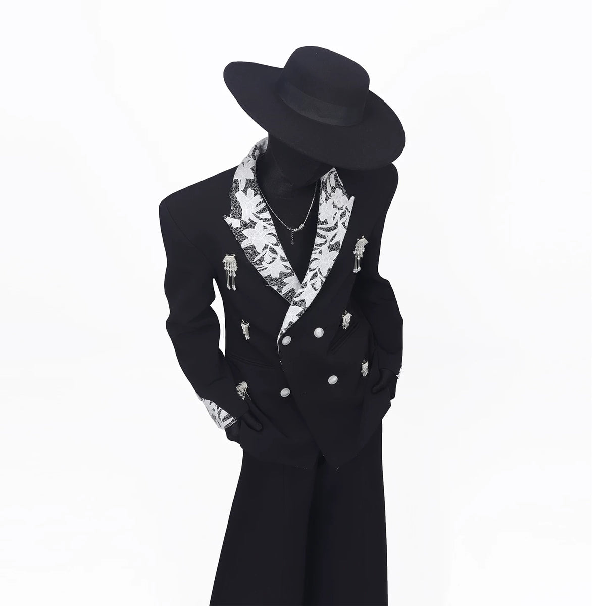 Lace Panel Embellished Blazer