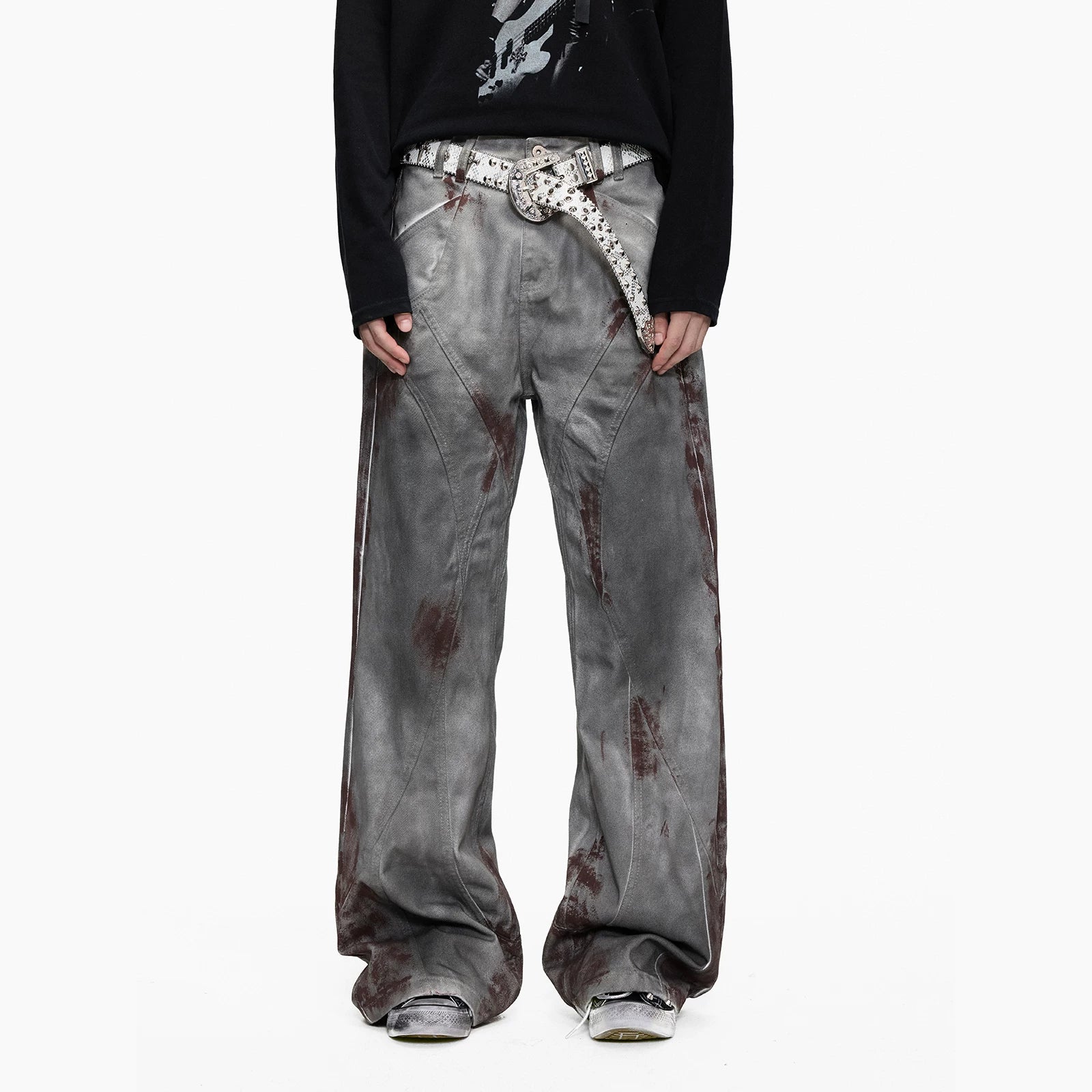 Blood Wash Distressed Flared Denim Jeans
