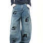 【25s Aug.】Letter Embroidered Washed Curved-Cut Jeans