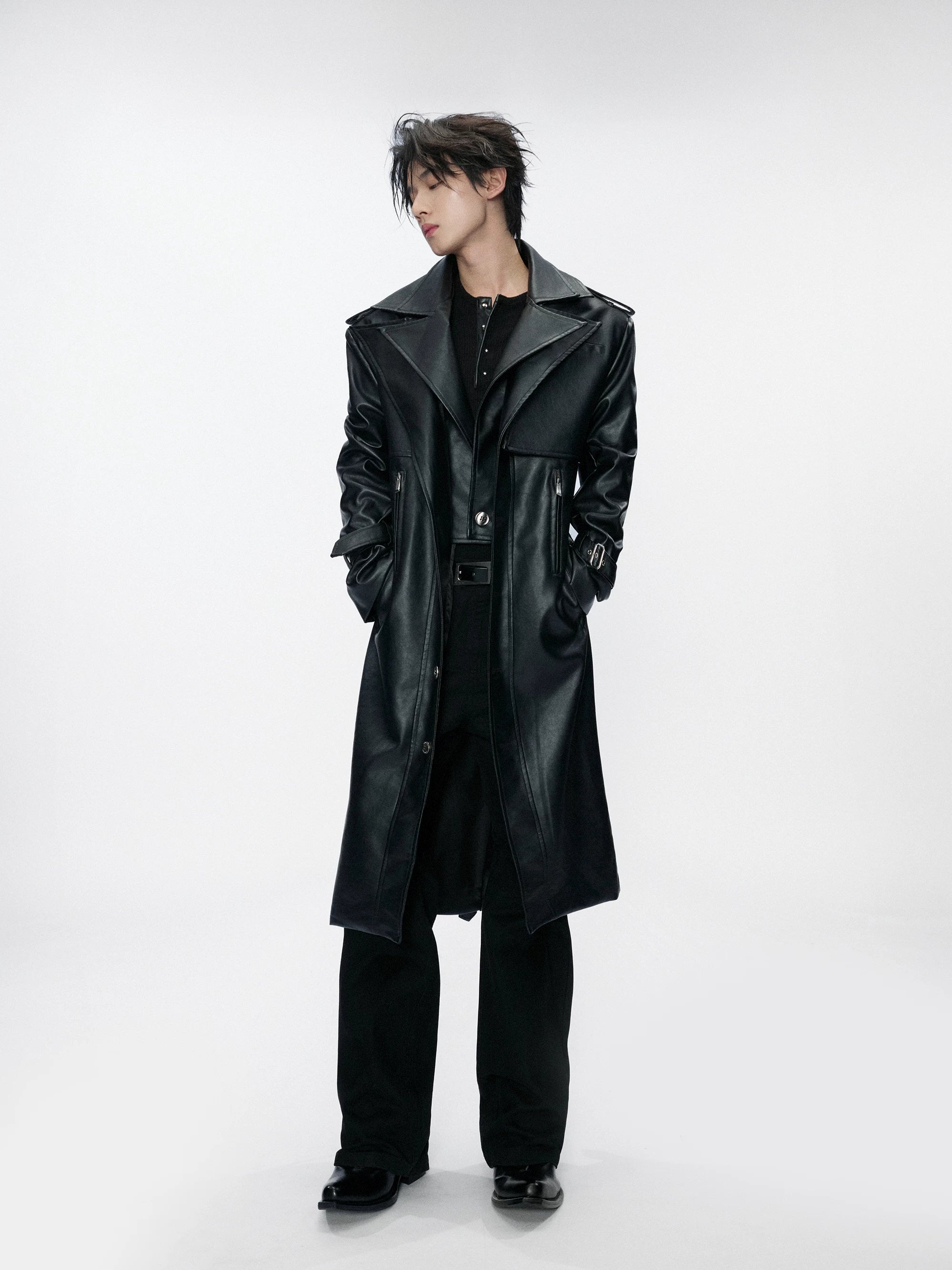 Multi-Form Layered Leather Trench Coat