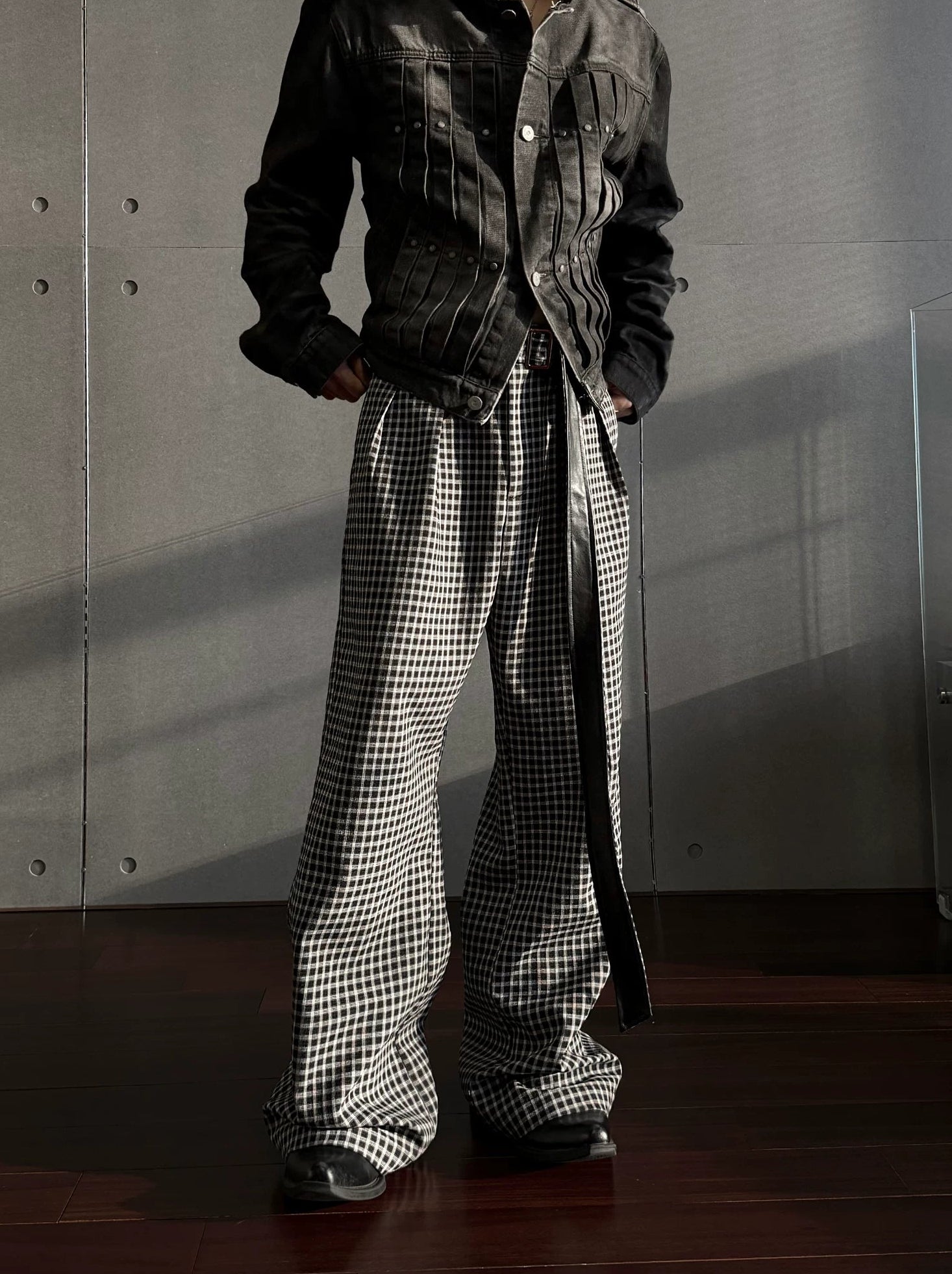 Vintage Plaid Wide-Leg Trousers
