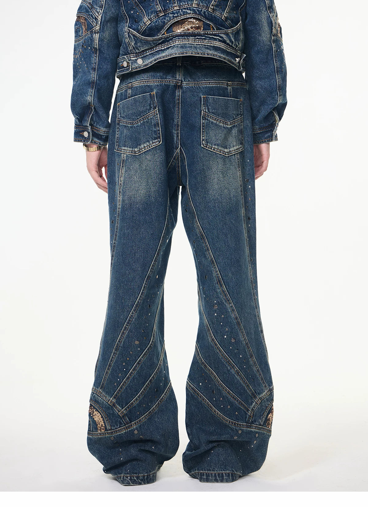 【26s Apr.】Distressed Studded Sequin Denim Set